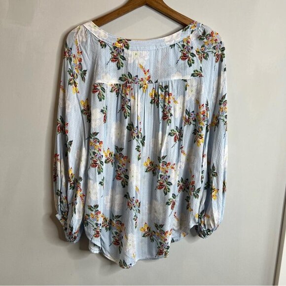 Anthropologie Maeve Womens Size 8 Boswell Blouse Light Blue Floral Lightweight - Picture 2 of 9